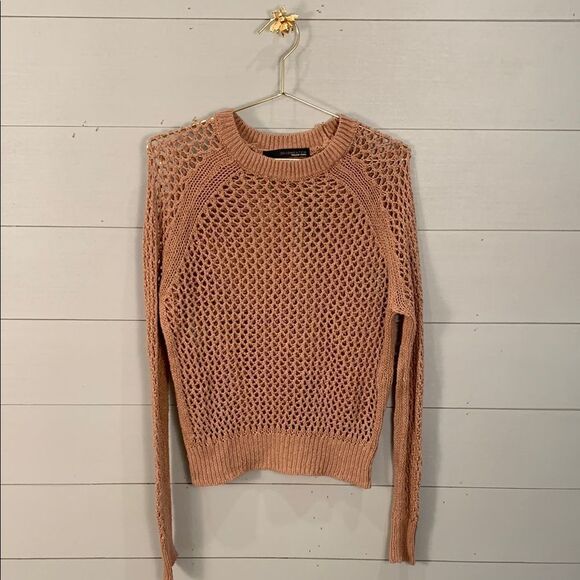 360 Sweater Italian yarn dusty rose loose knit linen silk blend medium - Picture 1 of 7